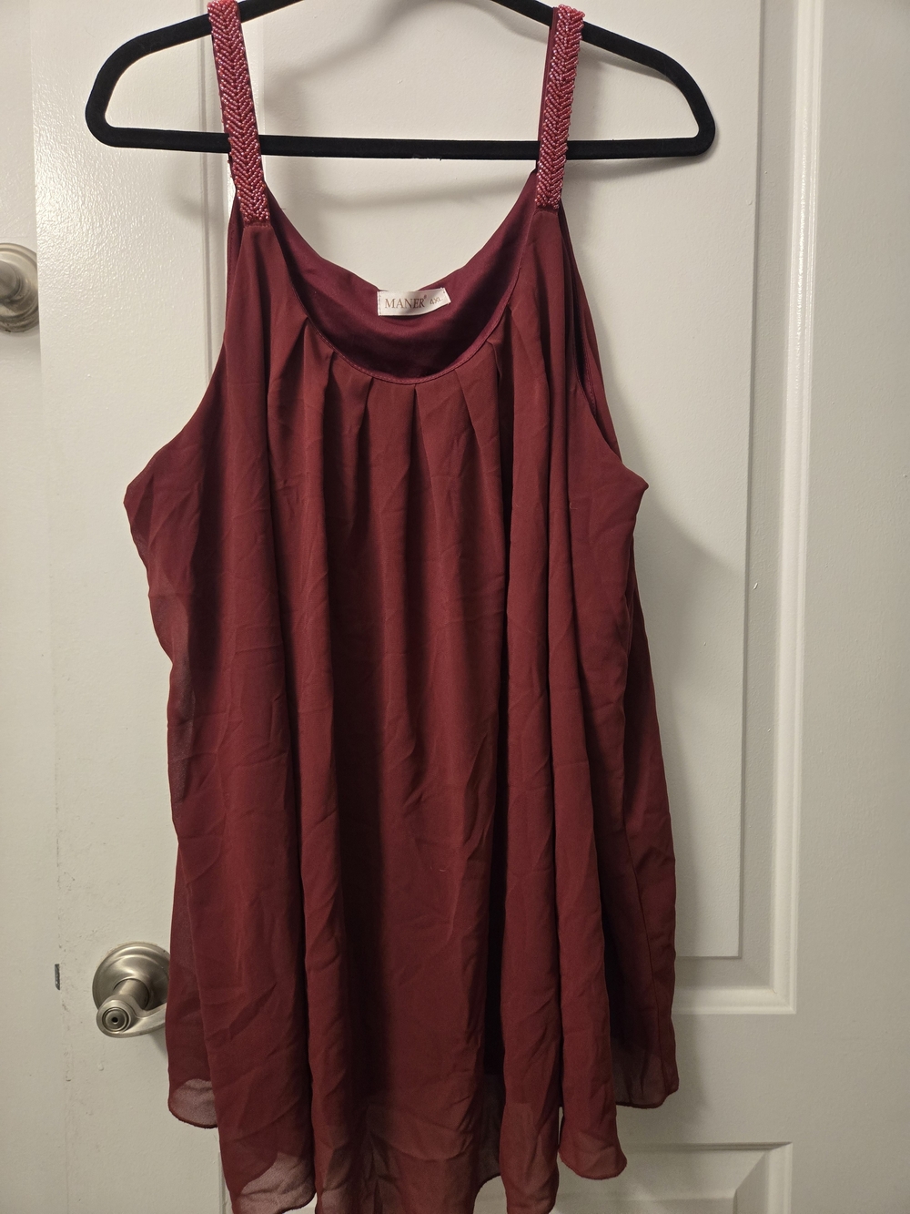 Maner 4x Burgundy Sleeveless Chiffon beaded Tan blouse